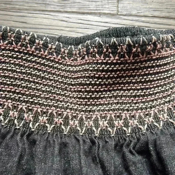 🔥maje🔥 | Black jean wash off the shoulder dress with  pink embroidery - Picture 5 of 10